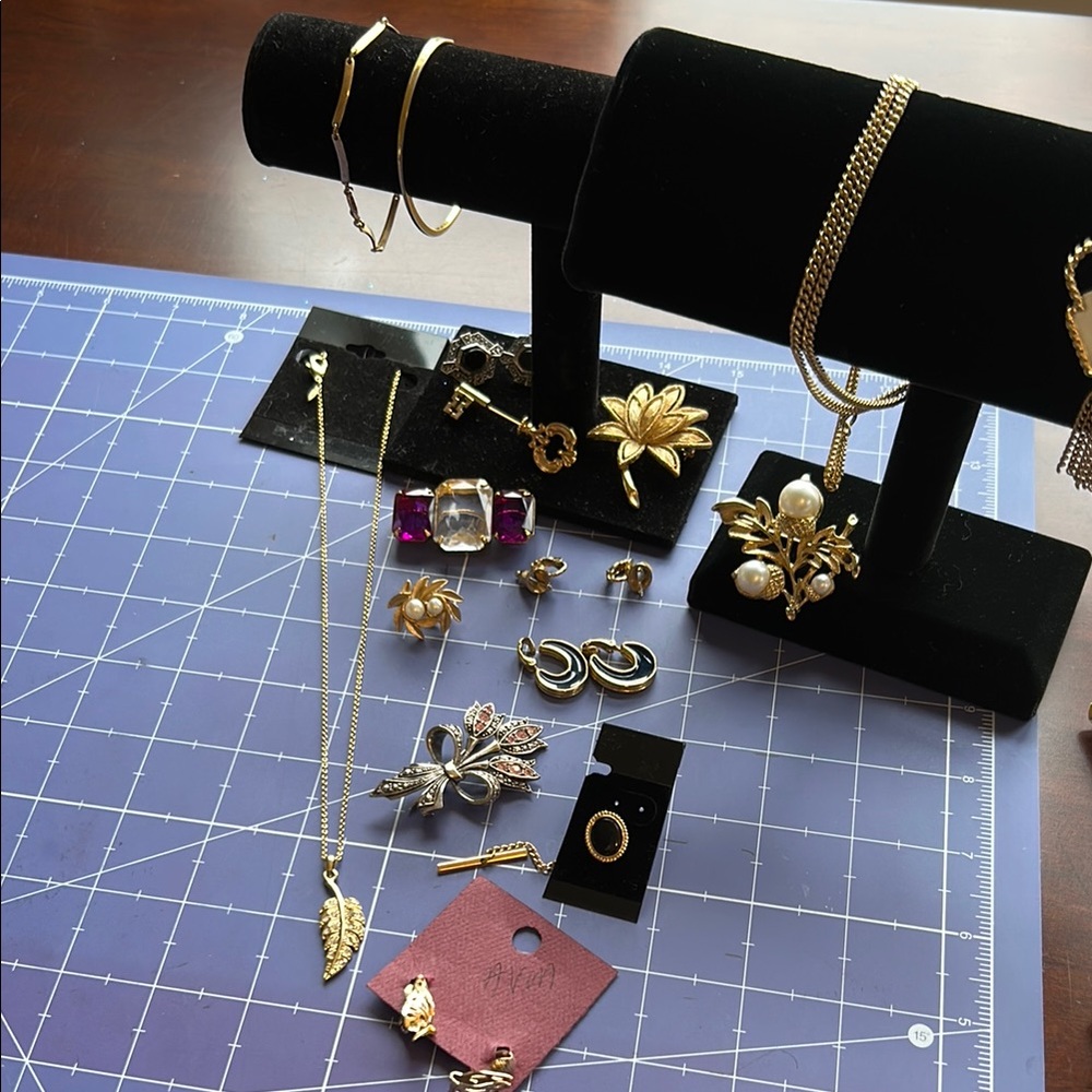 Avon vintage bundle. Clip earrings bracelets necklace brooches tie pin stickpin